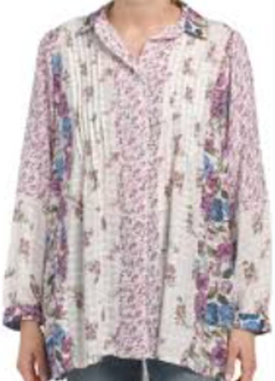 Jane And Delancey Floral Button Down Shirt Tunic Pintuck Oversized Multicolor S